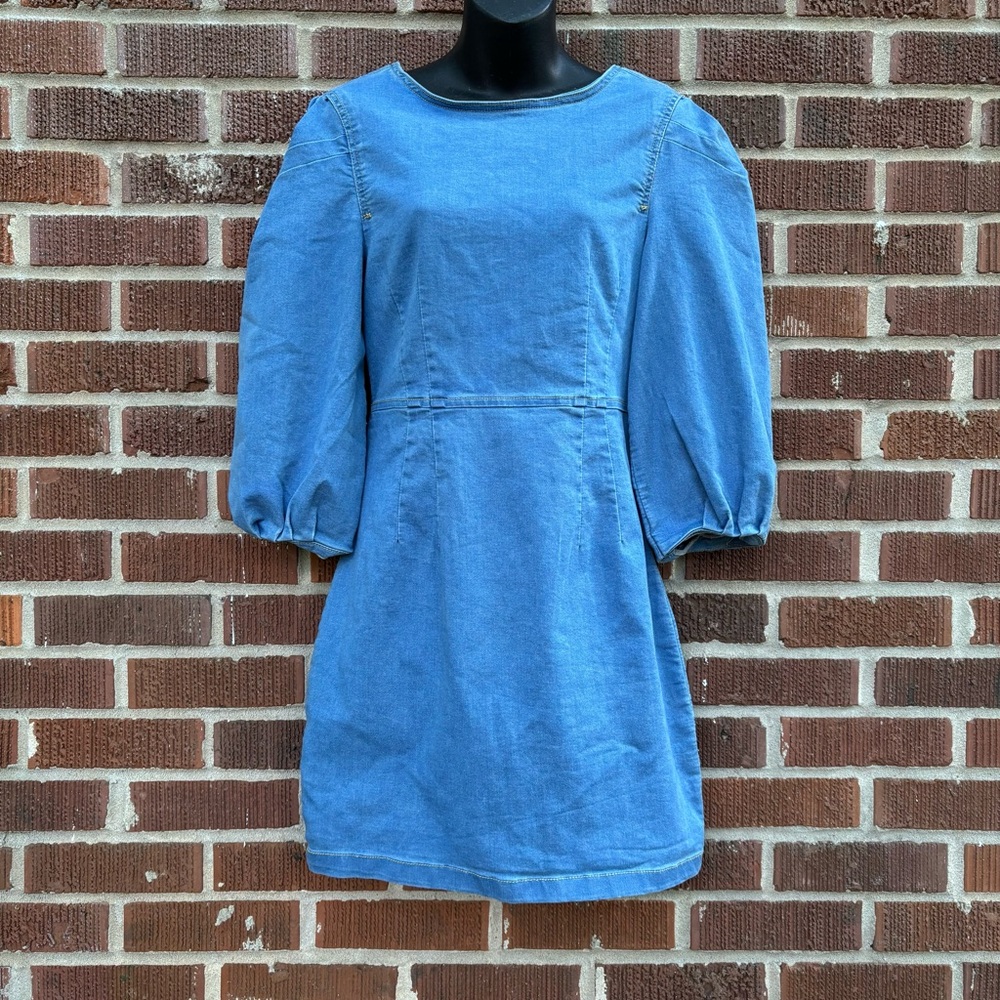 Parisian Denim Bodycon Peasant sleeves Fitted Dress Size 10 Women Casual Dress